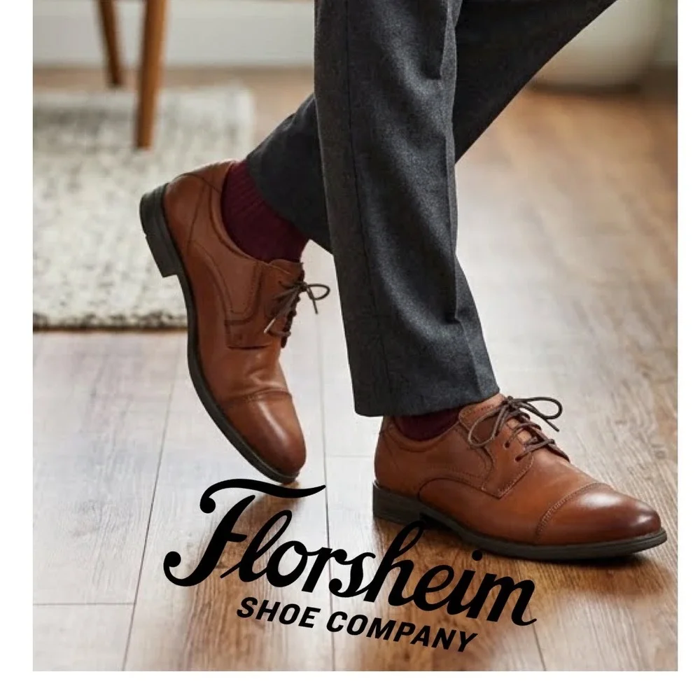 Florsheim Mens 11578-221 Cognac Brown Leather Cap Toe Comfortech Derby Shoes 11D